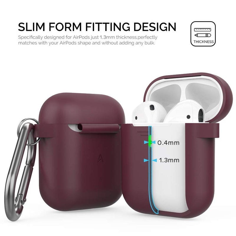 AhaStyle Upgrade Silicone Case Protective Cover [Front LED Visible] Compatible with Apple AirPods 2 & 1 (Burgundy) - Image 4